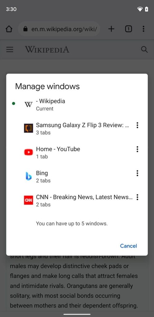 Chrome sur Android 12 prendra en charge les fenêtres multiples 42 Google Chrome Up to 5 Windows