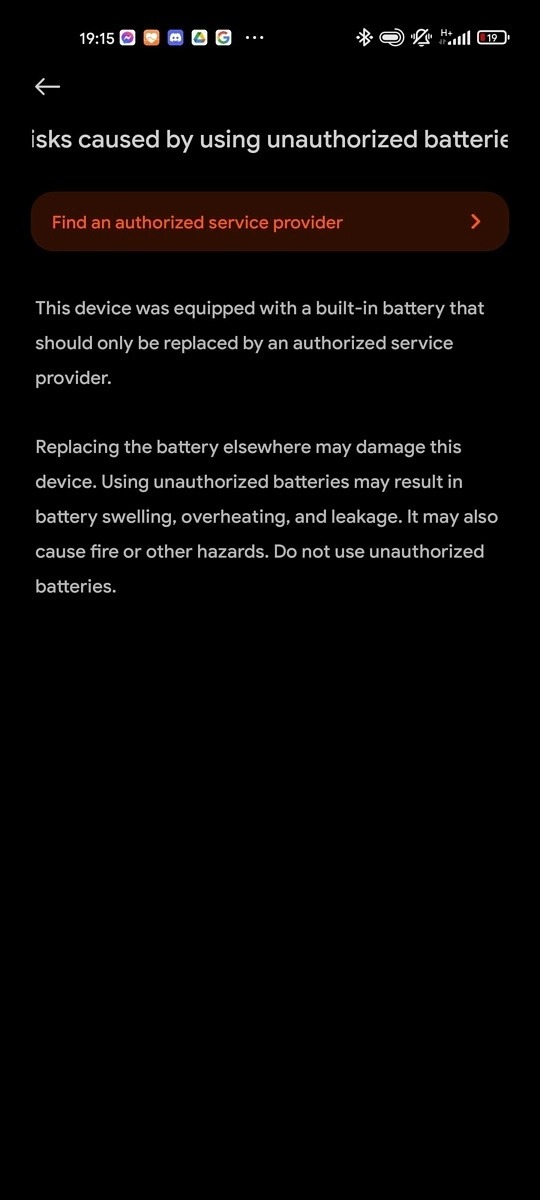Xiaomi unauthorized battery acti