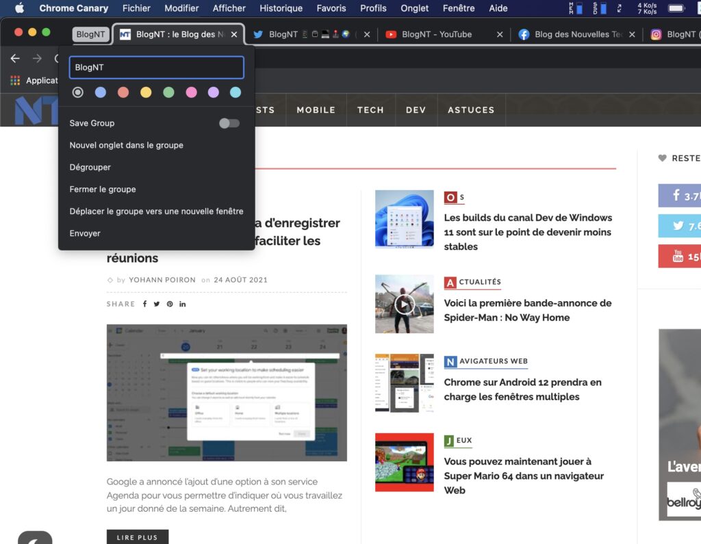 chrome save groupe onglets