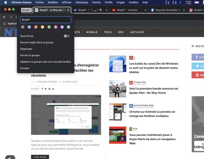Google facilite l’enregistrement des groupes d’onglets dans Chrome