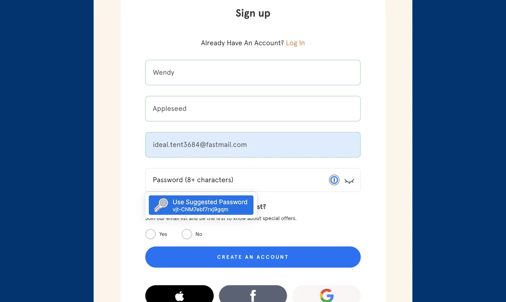 3 Suggested password