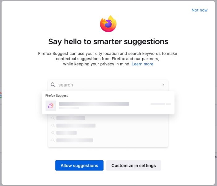 Firefox place des publicités contextuelles dans la barre de recherche