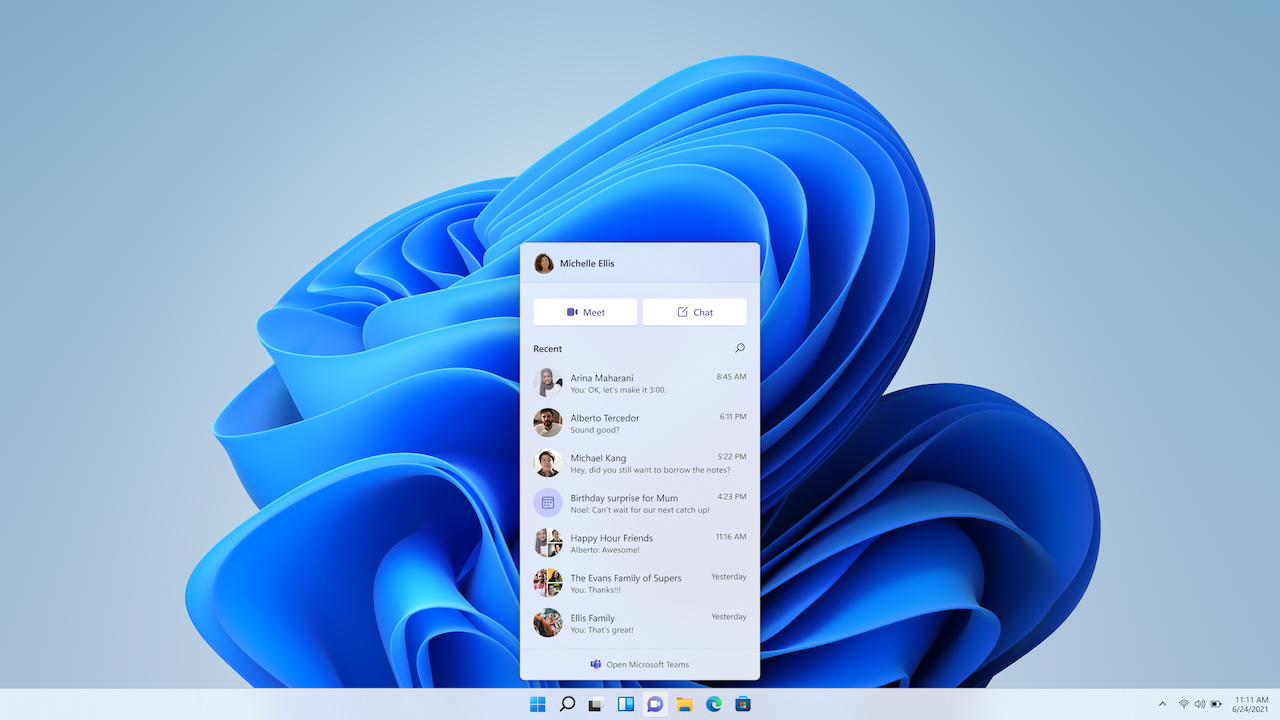 Teams Chat experience on Windows 11
