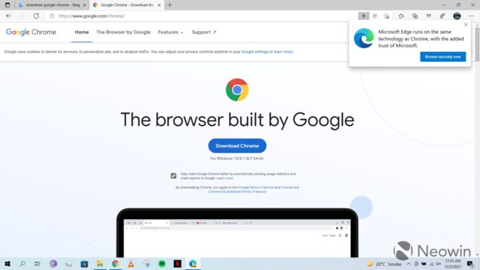 Microsoft tente d’empêcher les gens de télécharger Chrome et utiliser Edge