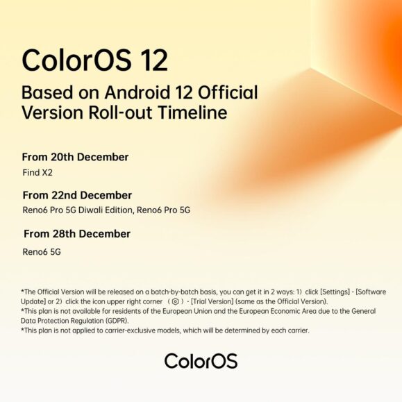 OPPO ColorOS 12 rollout timeline