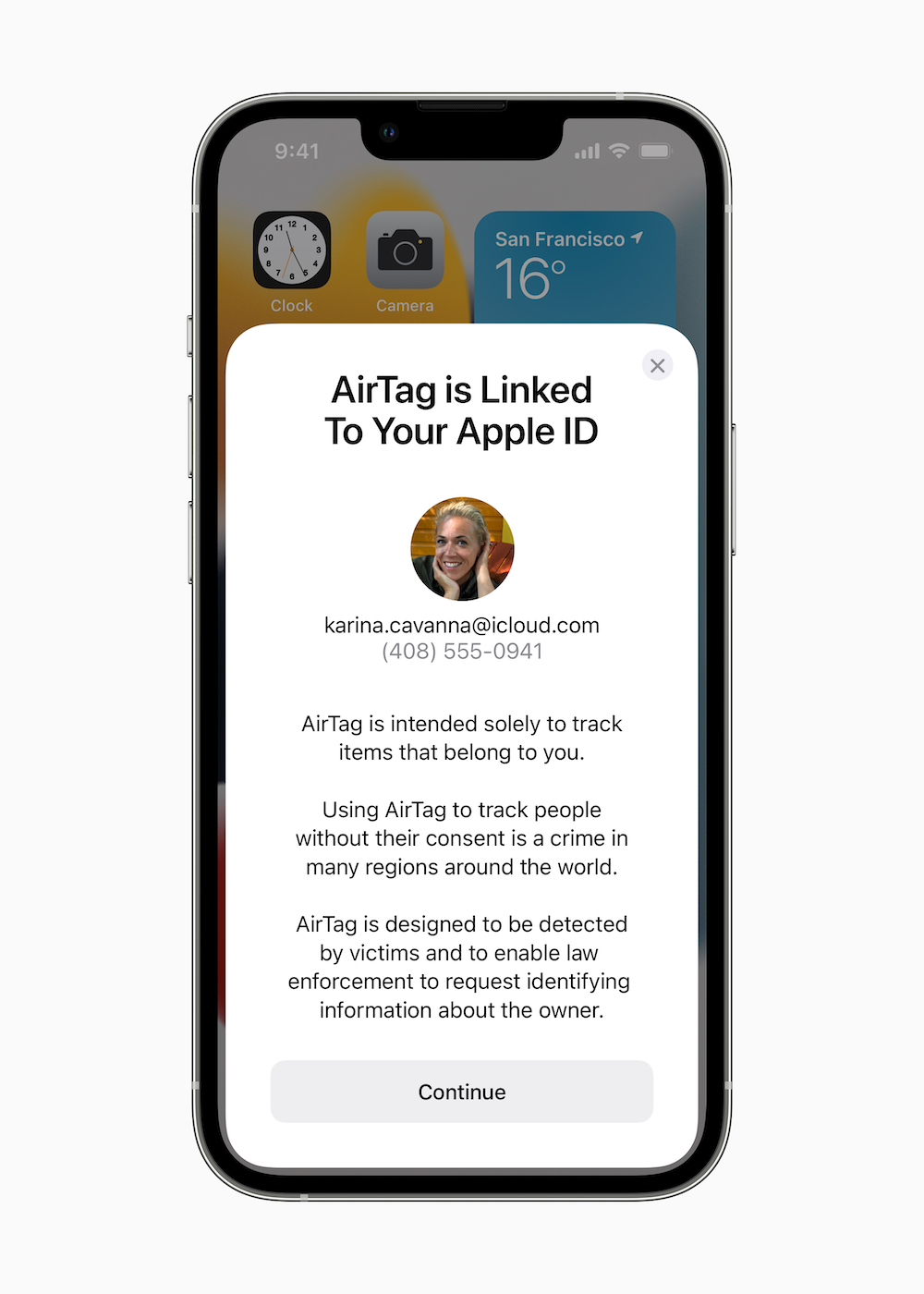 Apple AirTag privacy message