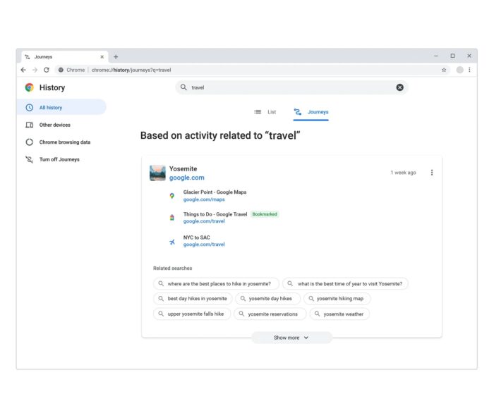 Chrome réinvente l’historique de votre navigateur sous la forme de « Journeys »