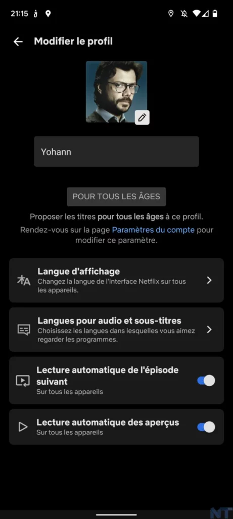 Vous pouvez désormais modifier facilement vos paramètres de profil sur Netflix pour Android 44 Screenshot 20220321 211502 resultat