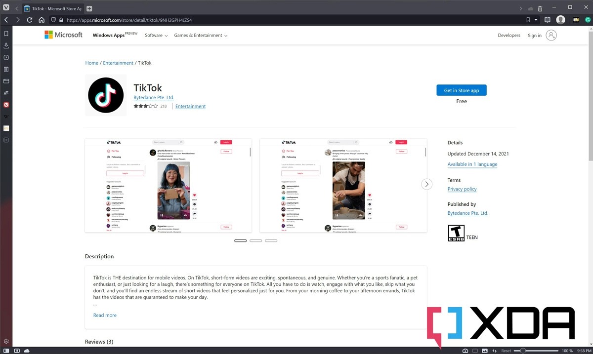 TikTok app listing on the new Mi