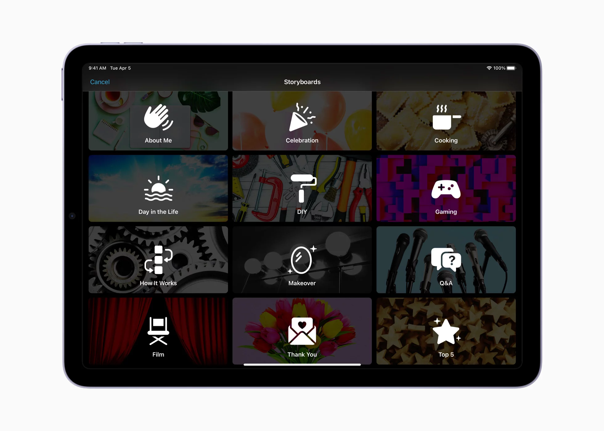 Apple iMovie features storyboards