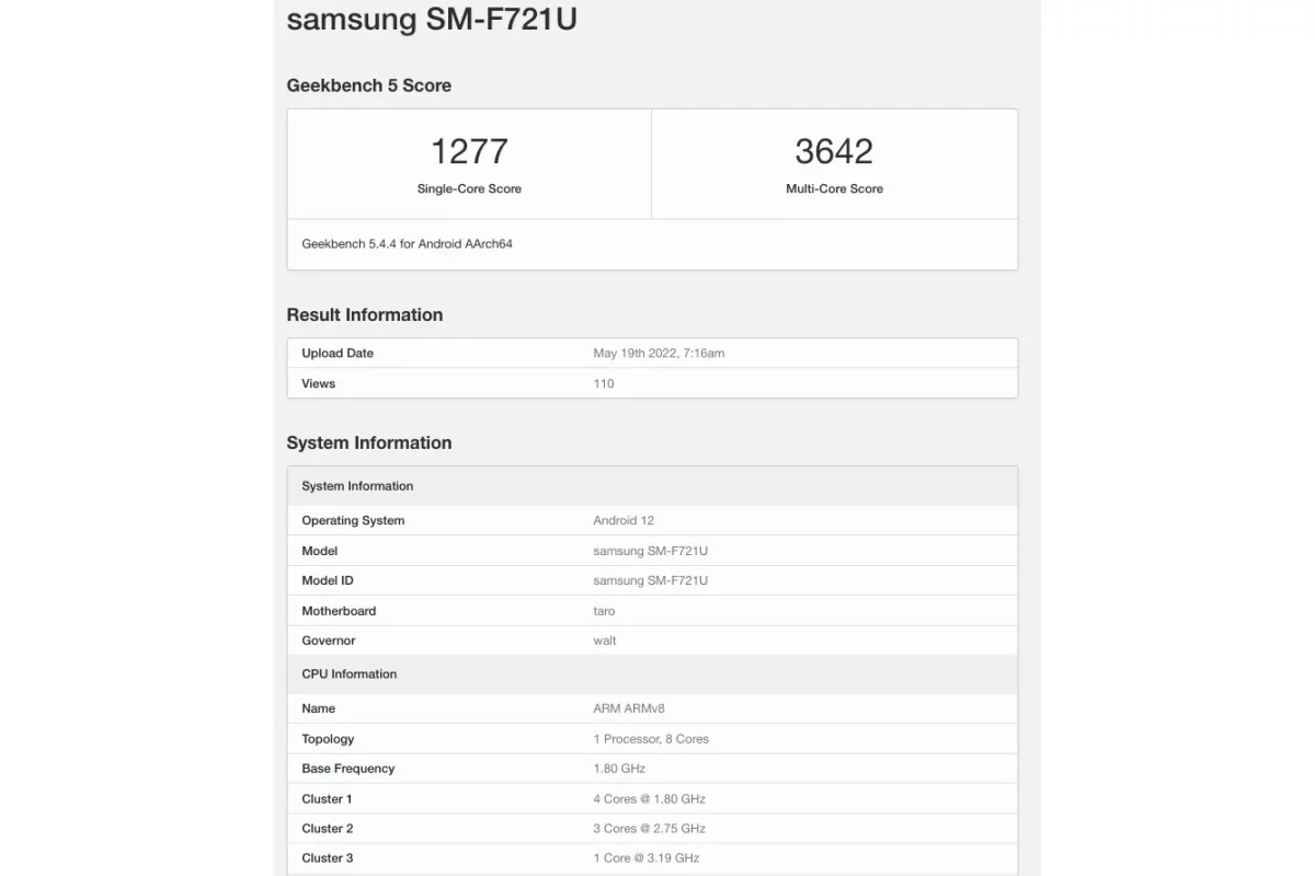 Galaxy Z Flip 4 benchmark