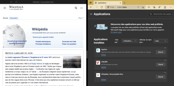 Microsoft Edge améliore vos applications Web installées