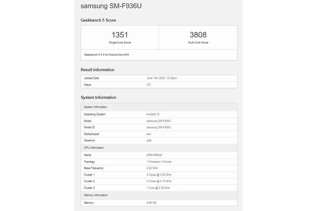 Galaxy Z Fold 4 benchmark