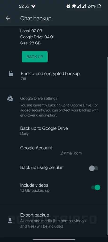 WA EXPORT BACKUP OPTION ANDROID