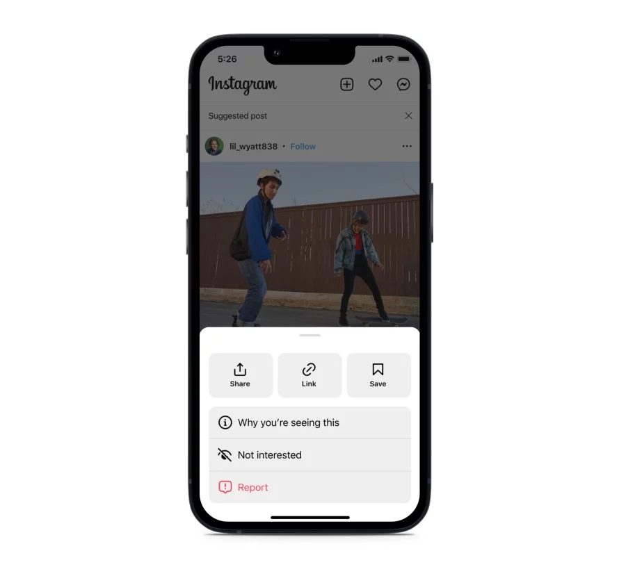 Instagram annonce des tests pour la personnalisation des publications recommandées 46 05 Use the Not Interested Contro jpeg