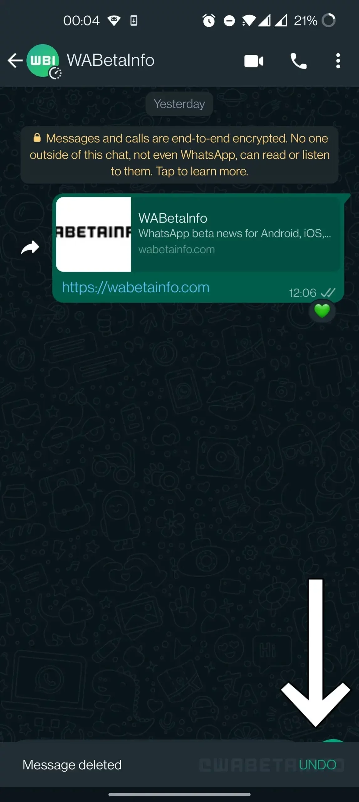 Undo Delete Message Feature on W