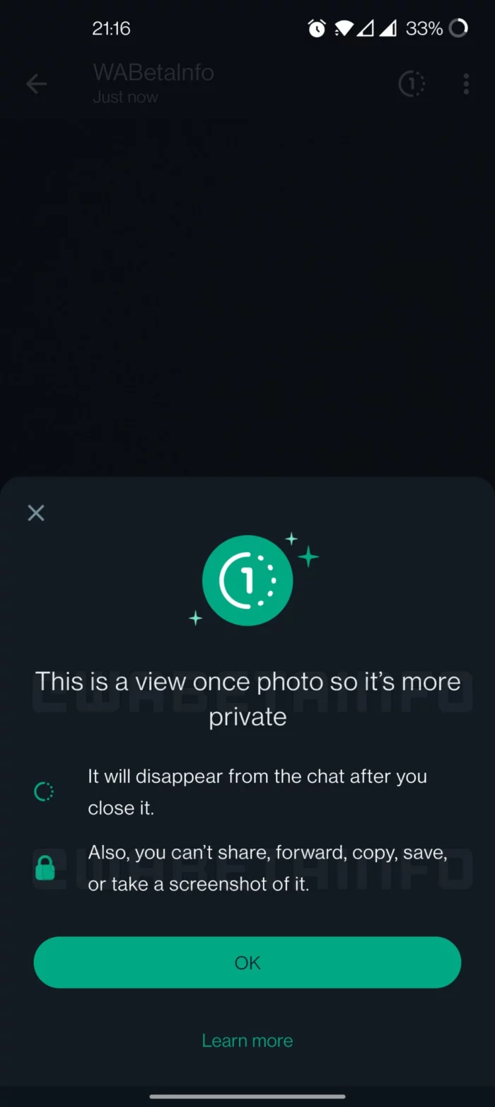 WA SCREENSHOT BLOCKING VIEW ONCE