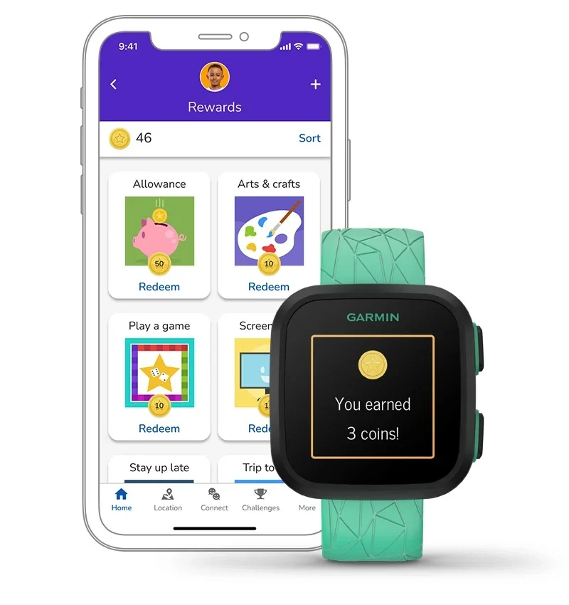 La smartwatch Garmin Bounce pour enfants offre la géolocalisation et le suivi des corvées 61 39332 20 chores rewards jpg