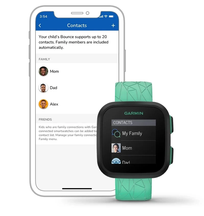 La smartwatch Garmin Bounce pour enfants offre la géolocalisation et le suivi des corvées 57 39332 8 manage contacts 91799477 jpg