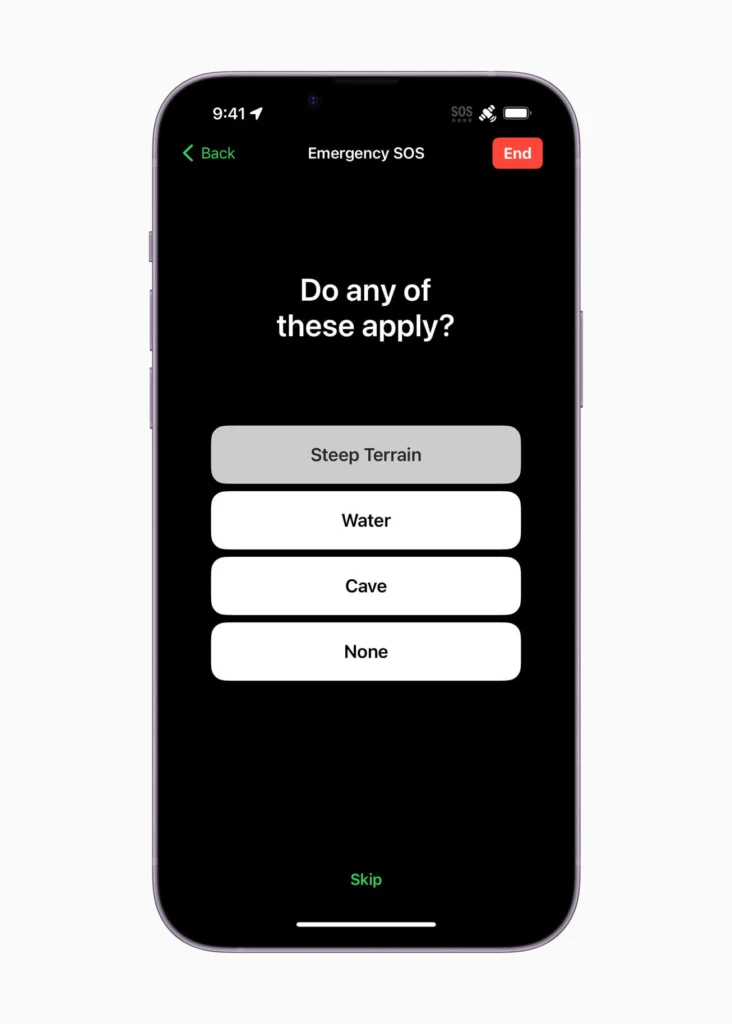 Apple Emergency SOS steep terrai