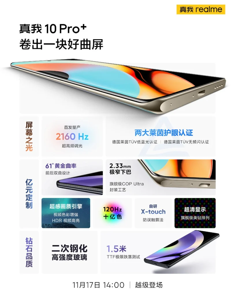 Voici le realme 10 Pro+ avec son écran OLED à 120 Hz à gradation à haute fréquence de 2 160 Hz 51 realme 10 Pro Plus display specs 1