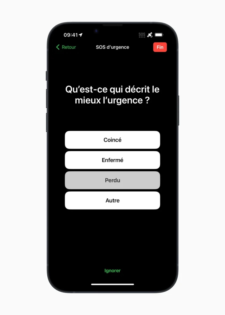Le SOS d'urgence par satellite de l'iPhone 14 s'étend à la France 55 Apple Emergency SOS FR lost inli