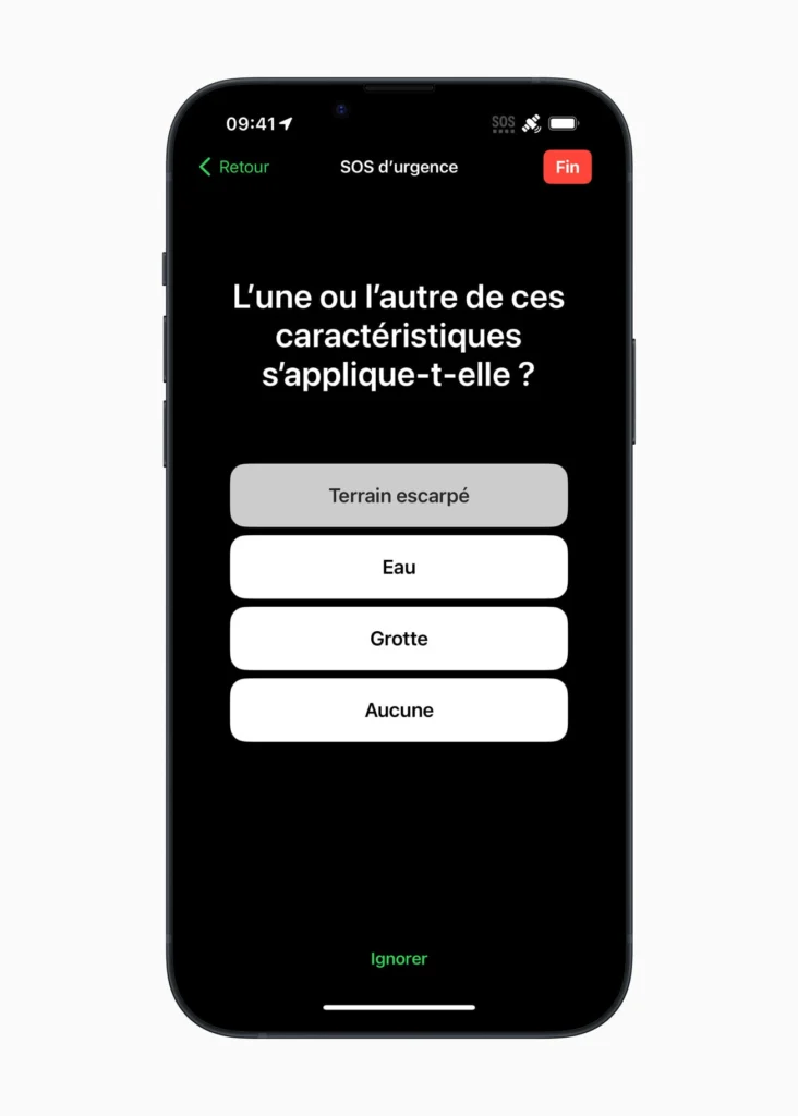 Le SOS d'urgence par satellite de l'iPhone 14 s'étend à la France 56 Apple Emergency SOS FR steep ter