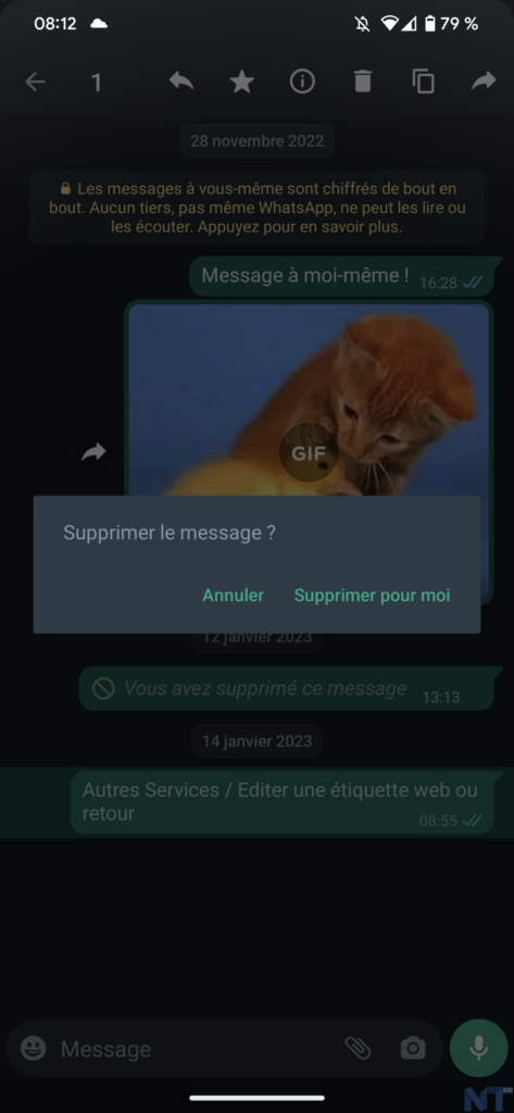 Vous pouvez désormais vous envoyer un message et annuler une suppression accidentelle sur WhatsApp 52 Screenshot 20230122 081243 resultat