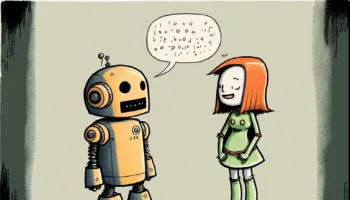 midjourney a happy robot chattin