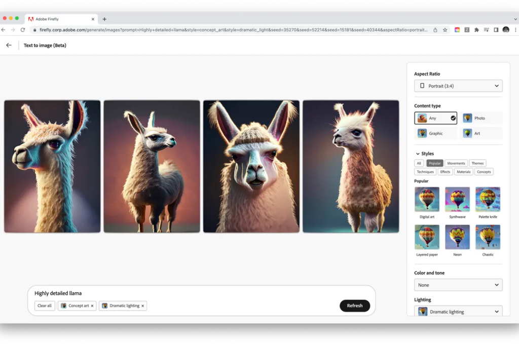 Firefly text to image generation