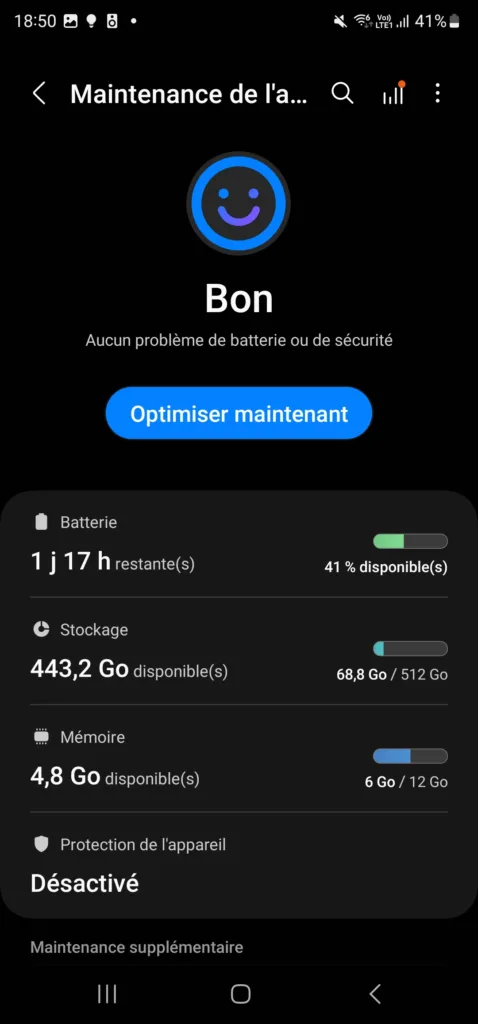 Test du Samsung Galaxy S23 Ultra : l'excellence se paie 32 Screenshot 20230326 185053 Device care 1