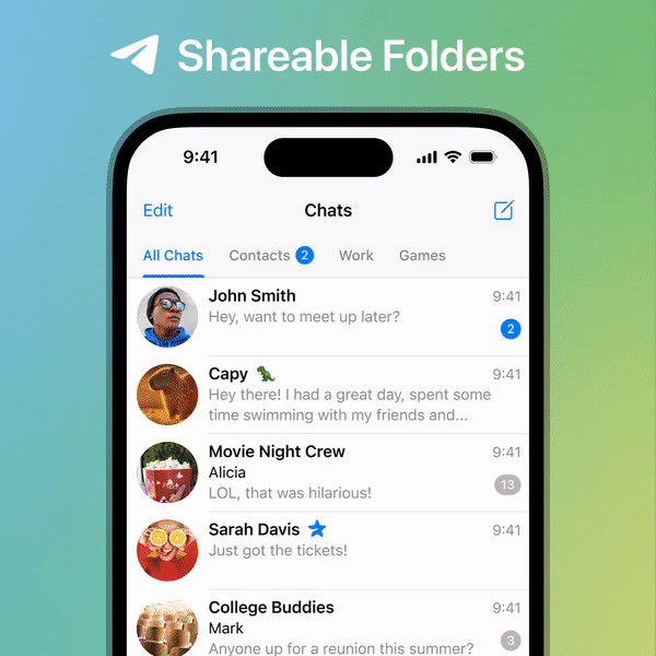 Telegram Shareable Chat Folders