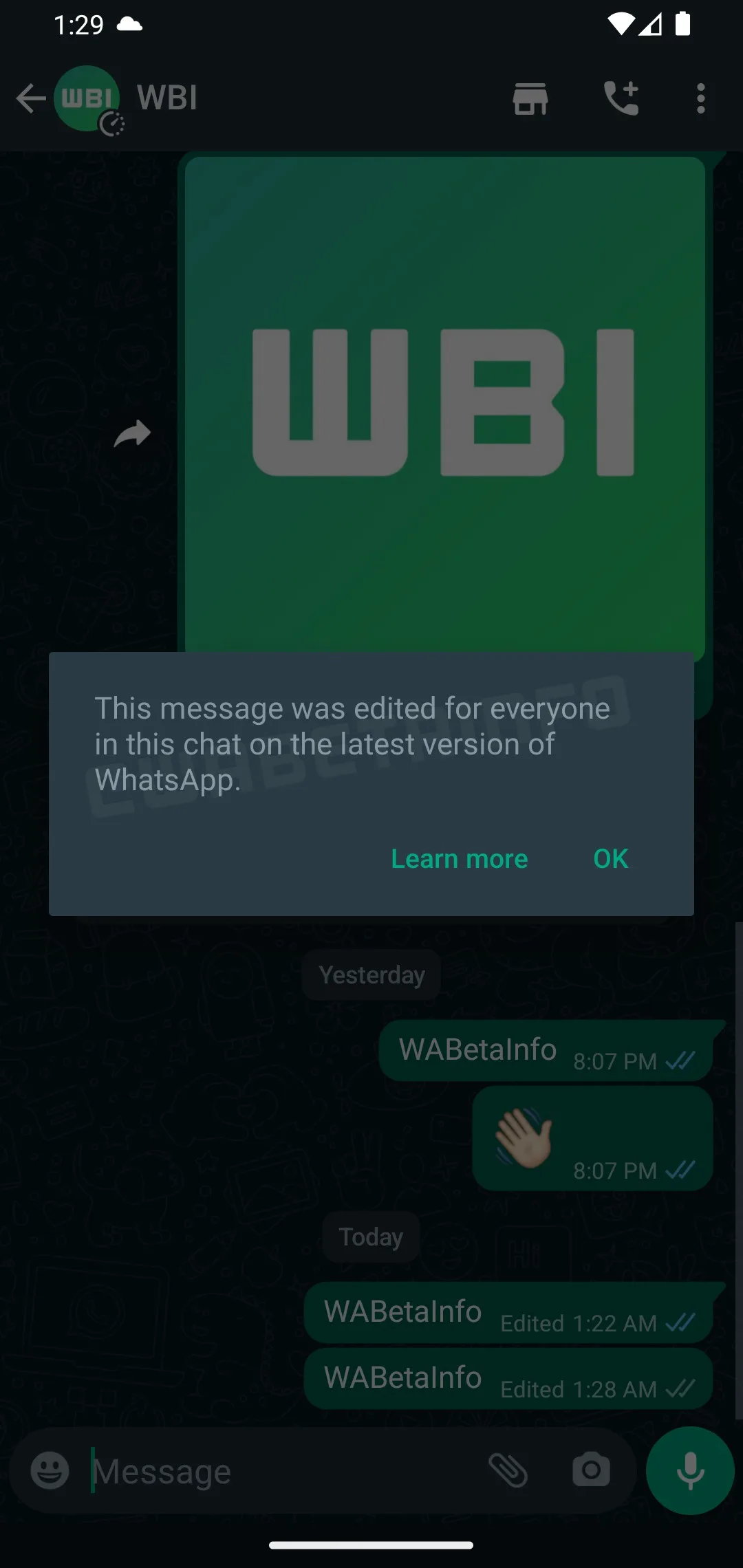 Le lancement de la fonction de modification des messages de WhatsApp se rapproche 50 WA EDIT MESSAGE ALERT RECENT VER jpg