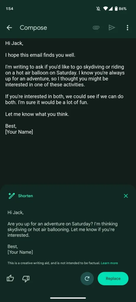 Gmail Help me write Android 6