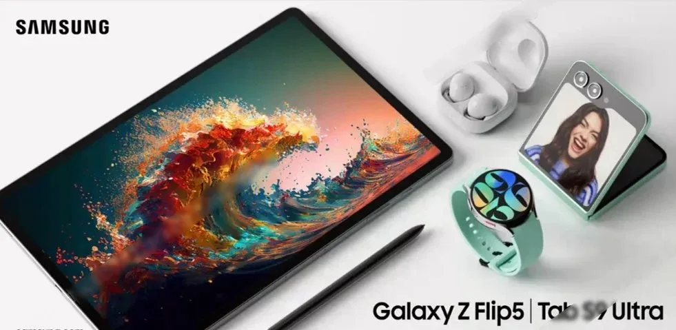 Les images promotionnelles des Galaxy Z Fold 5, Z Flip 5, Watch 6 et Tab S9 font surface 50 Samsung Tablet S9 and Galaxy Buds jpg