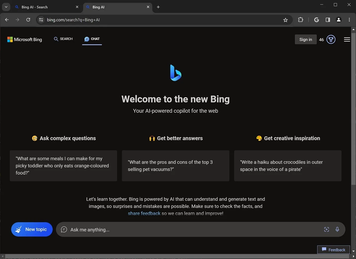 Bing AI in Google Chrome 1 jpg
