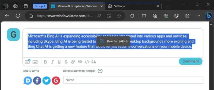 Microsoft Edge pourrait introduire une nouvelle fonction d’écriture générée par l’IA