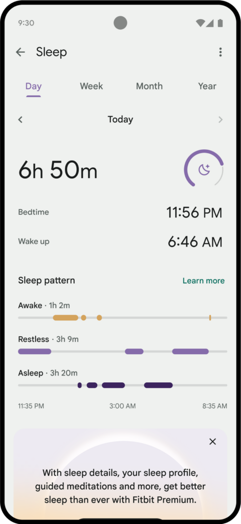 Sleep pattern screen