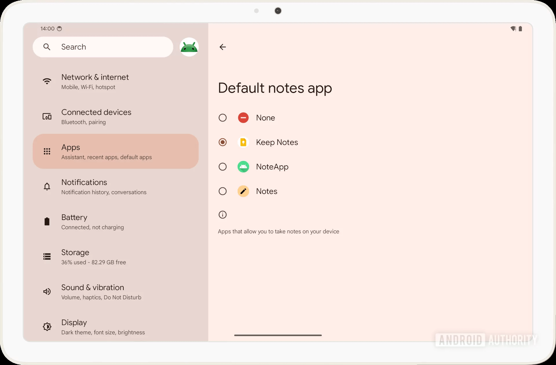 Android 14 default notes app set