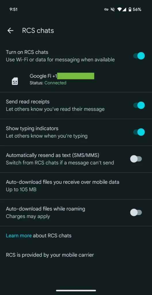 google messages rcs settings