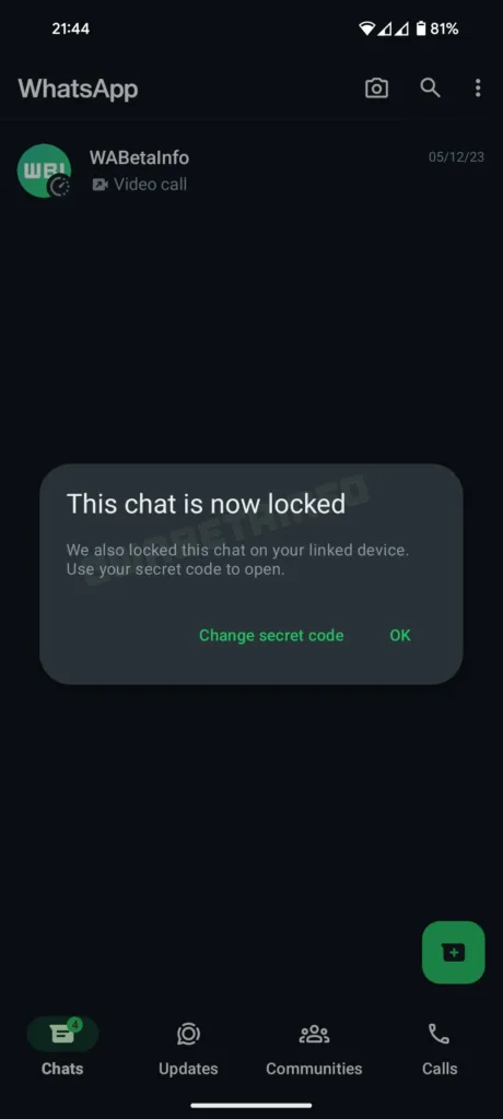 WA CHAT LOCK FEATURE LINKED DEVI