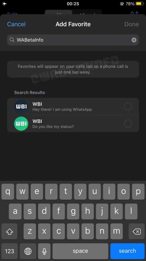 WA FAVORITE CONTACTS CALLS IOS