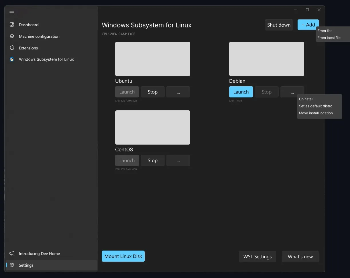 wsl page mockup in dev home app jpg