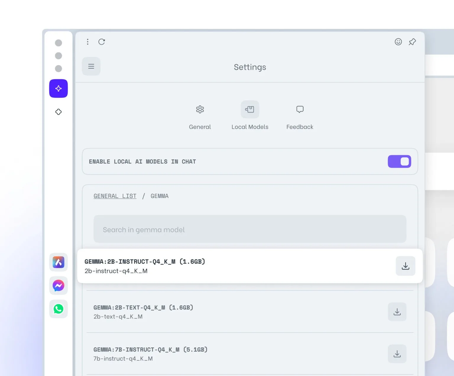 Nouvelle ère de confidentialité : Opera introduit des LLM locaux 52 2.Downloading in settings NEW 1 jpg