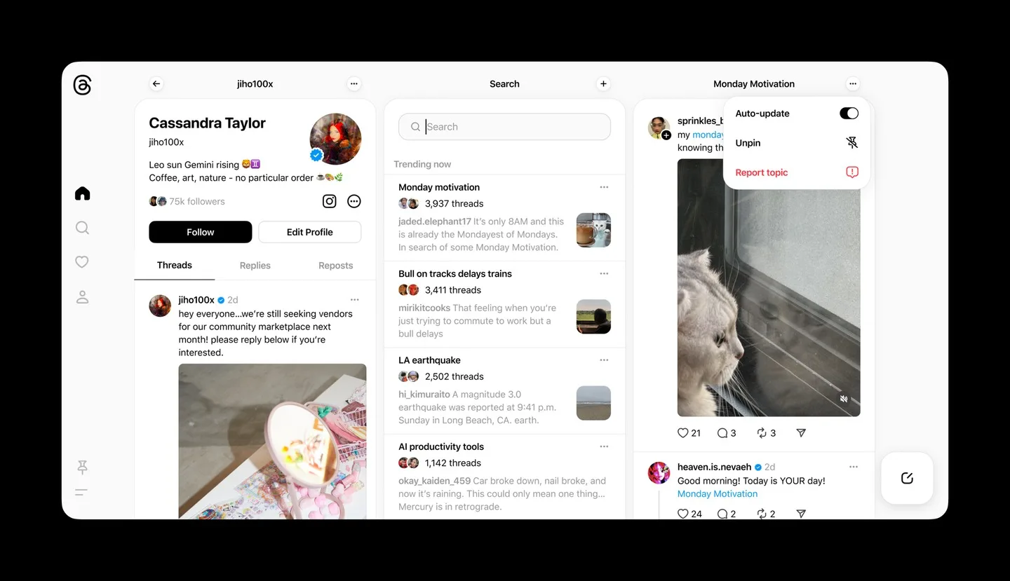 Threads : Meta introduit une expérience inspirée de TweetDeck