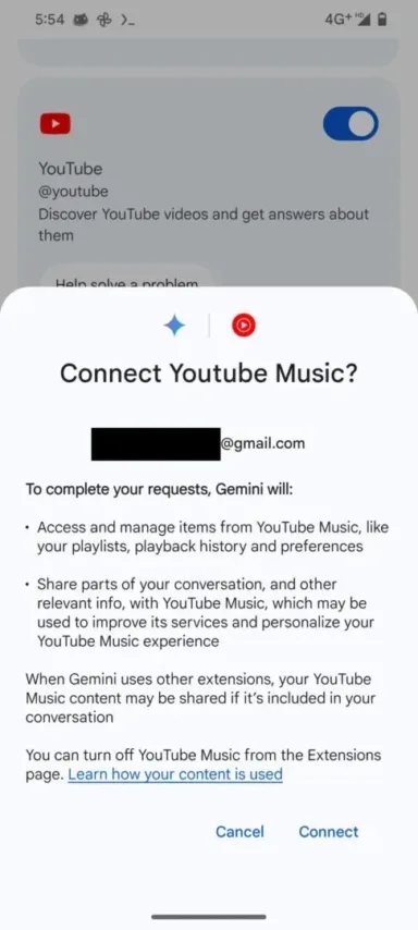 YouTube Music extension in Gemin 1 jpg