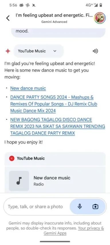 YouTube Music extension in Gemin 2 jpg