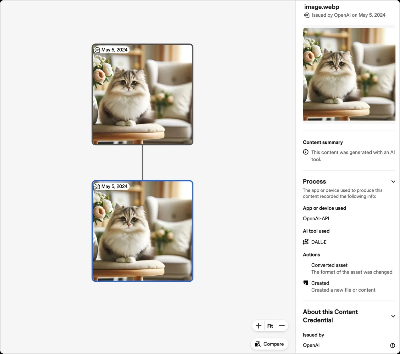 OpenAI introduit des filigranes et outils de détection pour les images DALL-E 50 orig cat c2pa interface 1 jpg
