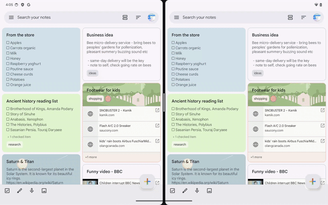 Multi account support now available for Google Keep on large screen Android devices