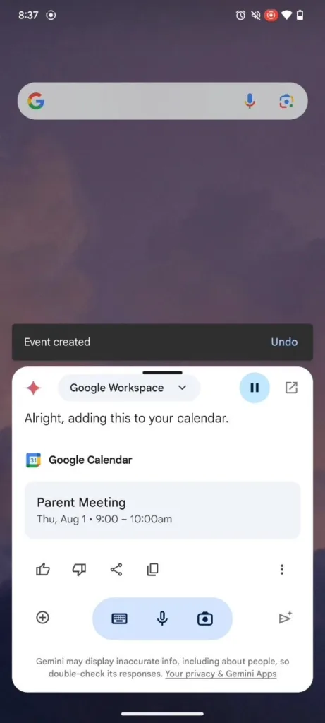 Google introduit des extensions Gemini pour Keep, Tasks et Agenda 58 Gemini Google Calendar Extension 1